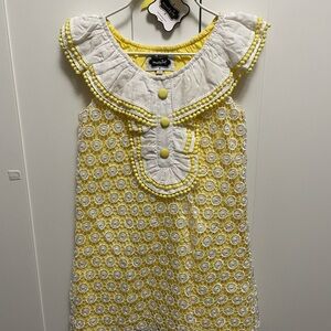 Mud Pie Yellow and White Ruffled Neck Sundress